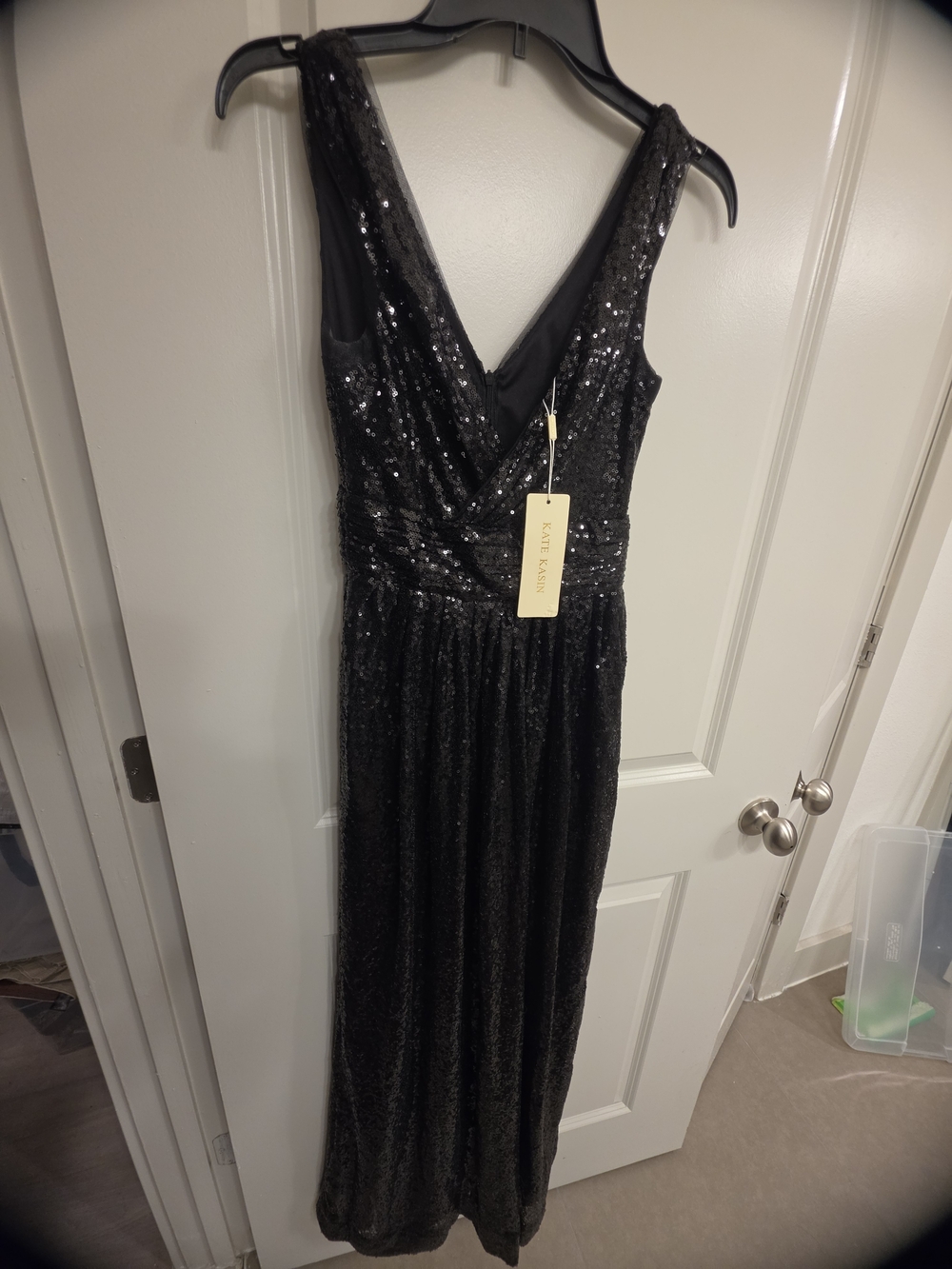 Kate Kasin Black Sequin Prom Dress